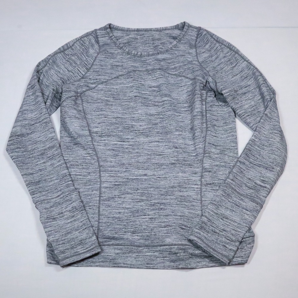 Lululemon Cypress Kiss Long Sleeve Top Women Size 12 Grey Space Dye Thumbholes